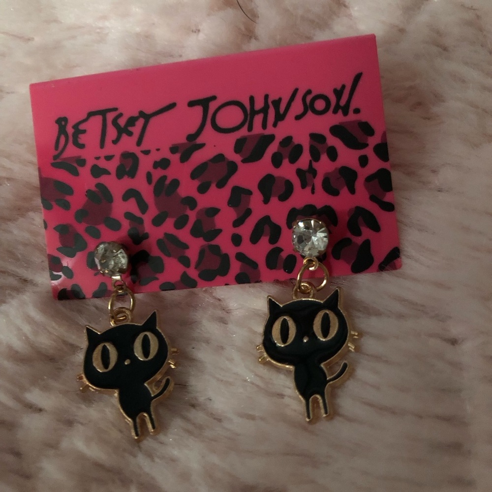 NWT Betsey Johnson Black Cat Earrings